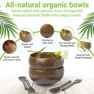 2 big jumbo coconut bowl sets that comes with 7.4” spoons and forks